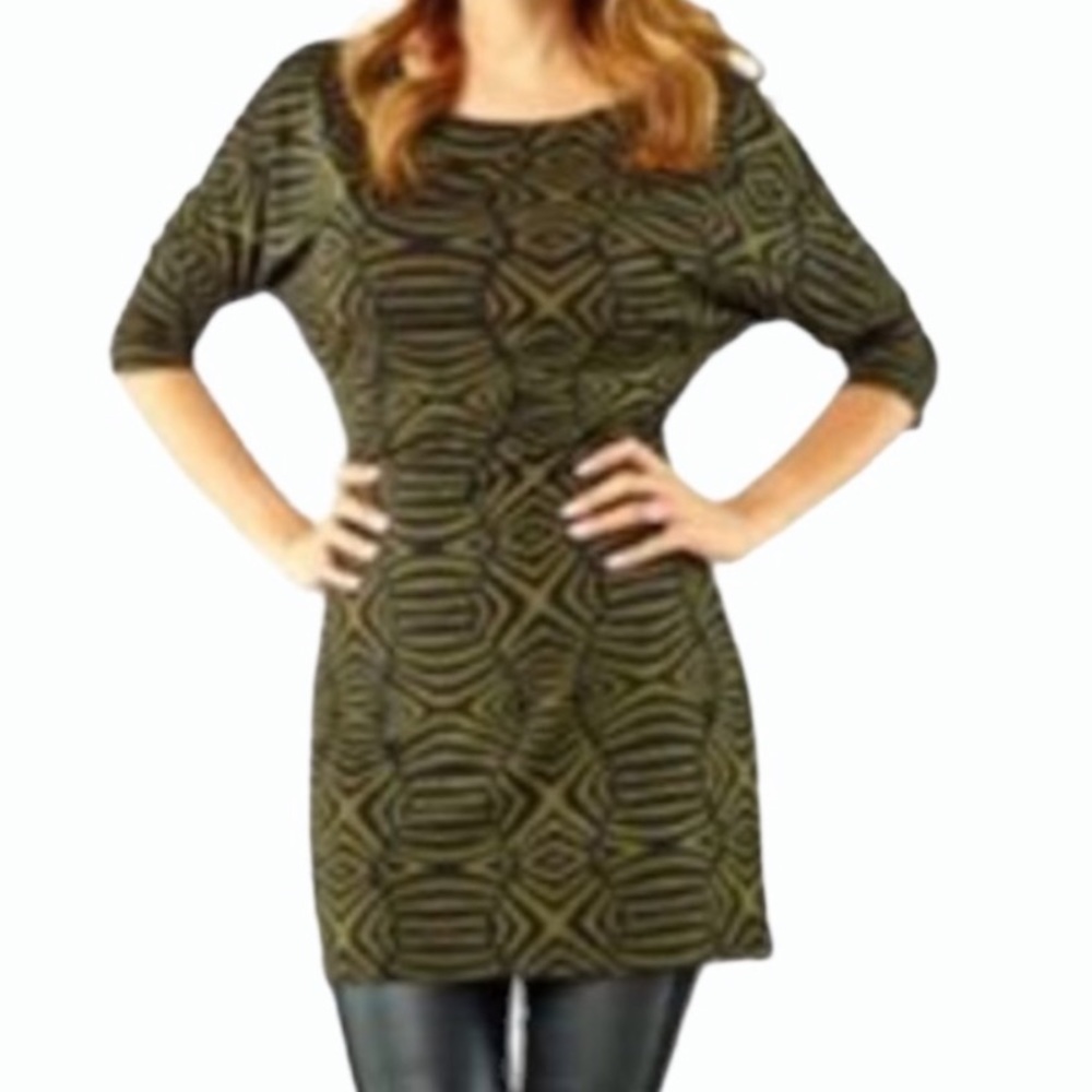 Tracy Negoshian Olive green tribal print dress size XS
